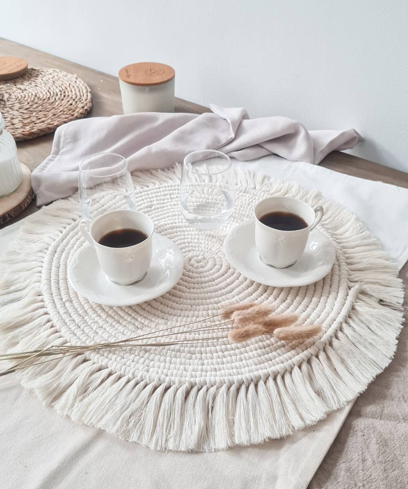 Macrame Round Table Runner Coaster in Natural, Boho Style for Home Decor, Makramee Tischläufer Boho Round Table Placemat for Living Room image 5