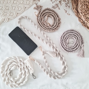 Crossbody Macrame Mobile Phone Case Chain, Handmade Macrame Boho Phone Strap, Handmade Macramé Phone Lanyard Chain with tassel and carabiner