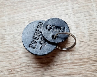 Hundemarke/Katzenmarke aus Leder mit geprägtem Namen / Leather Dog Tag/ Cat Tag mit Namensprägung