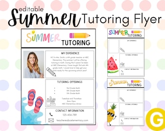 Editable Summer Tutoring Flyer to use with Google Slides - Easy to Access - Easy to Edit - Teachers - Educators - Fun - Colorful