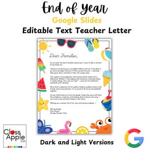Carta de fin de año de verano a las familias (texto editable) / Presentaciones de Google / Texto editable / 2 opciones de diseño incluidas