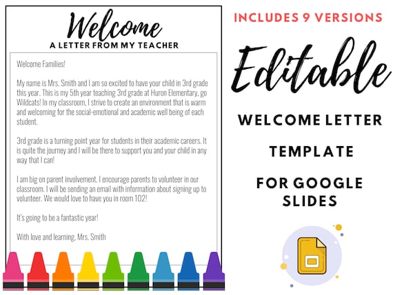Editable Welcome Letter Template Back to School Google - Etsy