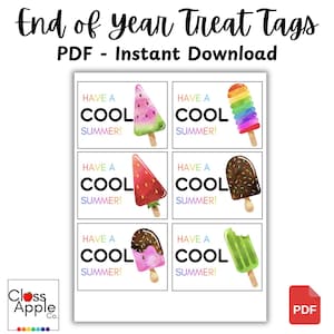 Have a Cool Summer - End of School Year Treat Tags - PDF - Instant Download
