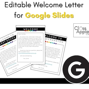 Editable Welcome Letter Version 2 - For Google Slides - Back to School - Elementary - Teacher - Classroom - Simple - Easy to Use