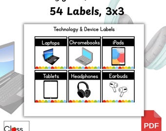 Etichette per dispositivi tecnologici e per l'aula / Etichette per Chromebook, iPad e laptop / Materiali stampabili per l'organizzazione degli insegnanti / ClassAppleCo