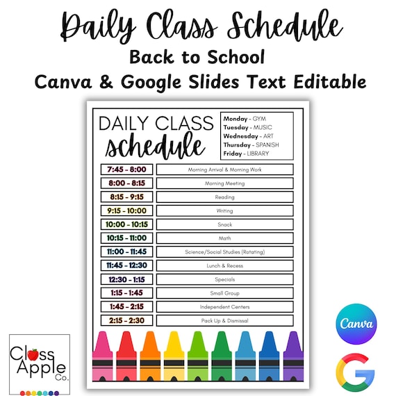 Editable Daily Class Schedule Template | Canva & Google Slides | Rainbow Teacher Schedule | Classroom Visual Routine Chart