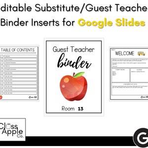 Editable Substitute Teacher/Guest Teacher/Emergency Sub Binder Inserts for Use with Google Slides - Back to School - Teaching