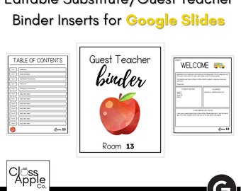 Editable Substitute Teacher/Guest Teacher/Emergency Sub Binder Inserts for Use with Google Slides - Back to School - Teaching