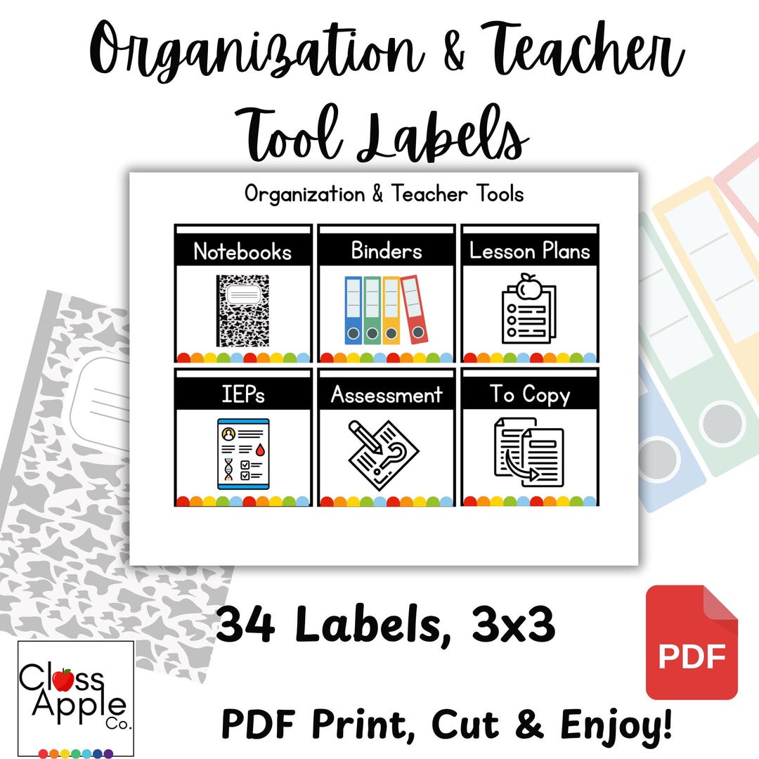 Teacher Organization Labels for Classroom | PDF Tags for Absent Work ...