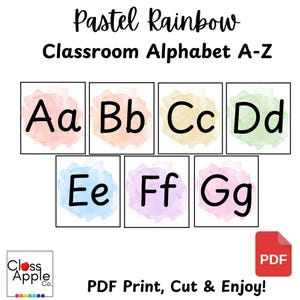 Pastel Rainbow Watercolor Alphabet Printable | ABC Classroom Decor for Kindergarten, Preschool & Homeschool | Soft ABC Wall Cards PDF