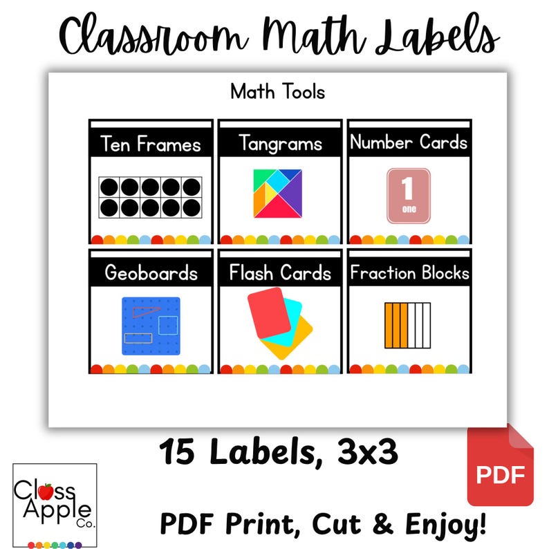 Math Tools Labels for Classroom – Printable Supply Bin Tags – Math ...