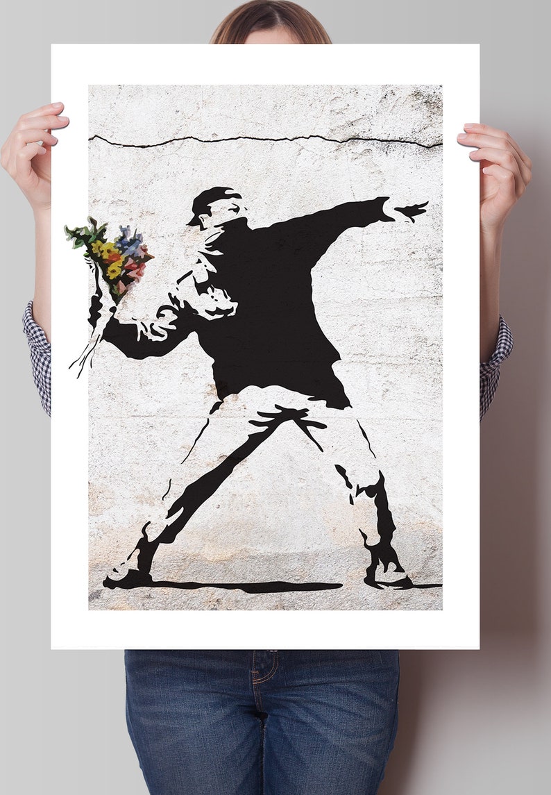 Banksy Art Throwing Flowers Street Art Banksy Décor Banksy Etsy