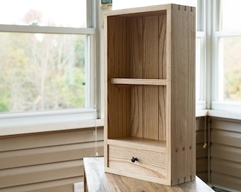 Hanging Wall Cabinet With Storage Shelf  And Drawer Ash Wood