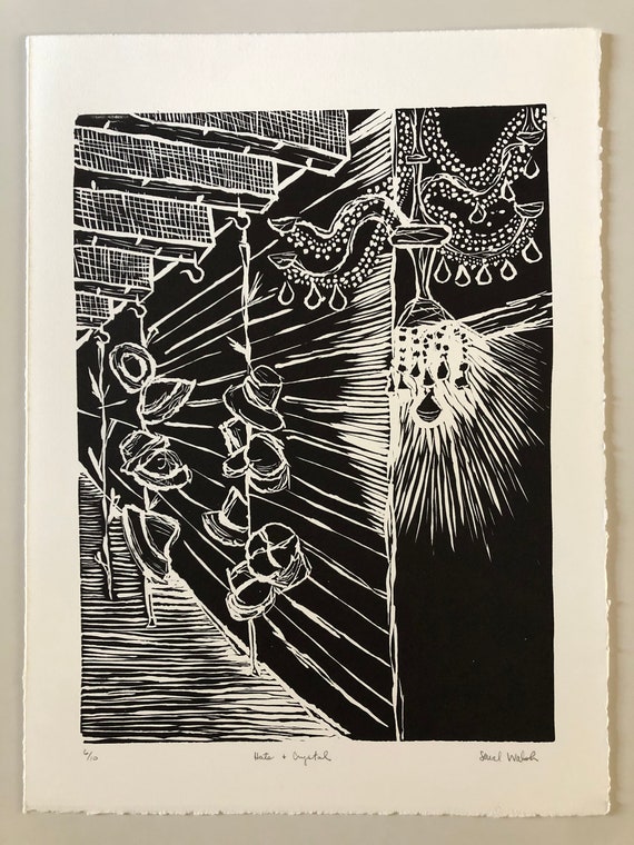 Original Linocut Print Candle Signed & Numbered by Artist Sarah
