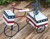 Vintage Style Patriotic Metal Tricycle Planter - Garden Accent - Plant Stand - Patriotic Decor - Gardening Gifts For A Green Thumb