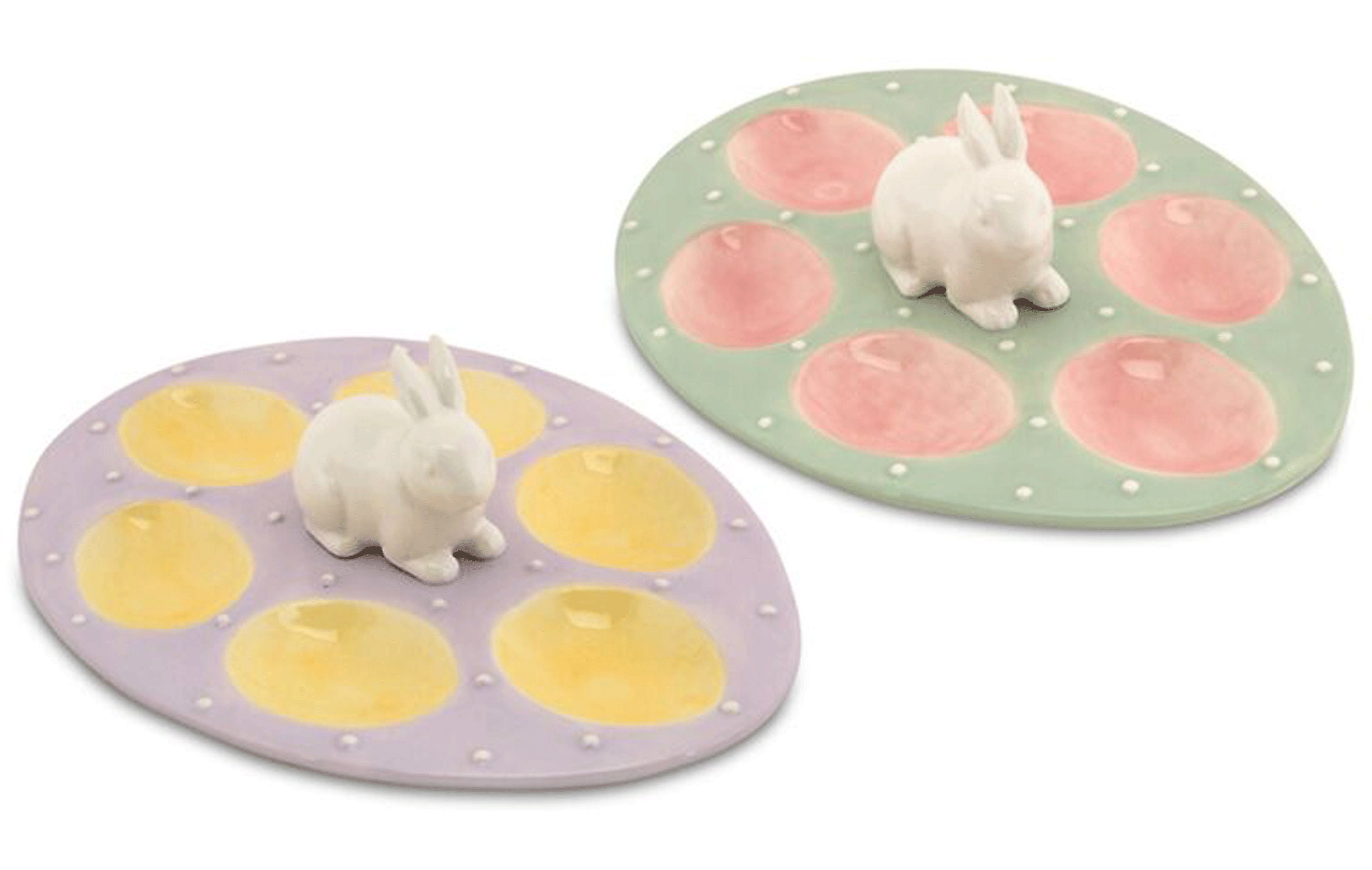 Ceramic Deviled Eggs Platter Set Of 2 Easter Bunny Egg Etsy