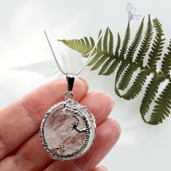 Clear Quartz Dragon Wrap Necklace, Dragon Pendant… - image 1