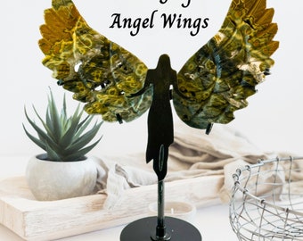 Ocean Jasper Angel Wings, Crystal Angel Wings With Stand, Jasper Crystals, March Stone Ocean Jasper, Angel Decor, Crystal Angel