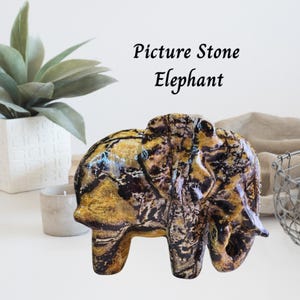 Picture Stone Jasper Elephant Carving| Crystal Elephant | Elephant | Africa Elephant | Healing Crystal | Carved Elephant | Elephant Decor