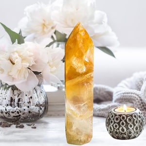 Golden Healer Quartz Crystal Tower, Golden Quartz, Crystal Tower, Golden Hematoid Quartz, Master Healing Crystal, Anxiety Crystals