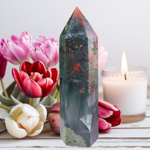 African Bloodstone Tower |  Setonite Tower | Bloodstone Tower | African Bloodstone Point | Crystals Of Protection | Chunky Tower