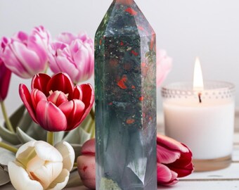 African Bloodstone Tower |  Setonite Tower | Bloodstone Tower | African Bloodstone Point | Crystals Of Protection | Chunky Tower