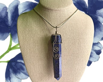 Lapis Lazuli Point Necklace  - Lapis Lazuli Crystal - Lapis Necklace - Blue Pendant - Wrapped Crystal Jewelry - Boho Necklace