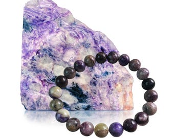 Genuine Charoite Bracelet, 9mm Crystal Bracelet, Charoite Stone, Mala Bracelet, Charoite, Purple Charoite Crystal, Transformation Stone