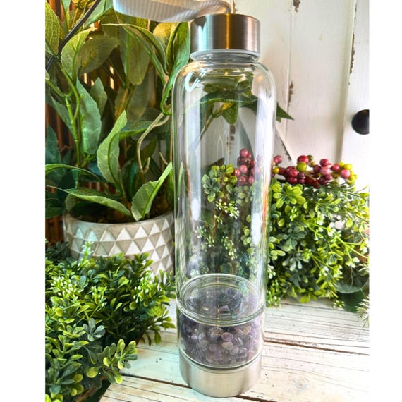 Natural Amethyst Crystal Water Bottle | Crystal Water Bottle | Amethyst | Raw Amethyst | Crystal Infused Water Bottle | Crystal Water Bottle
