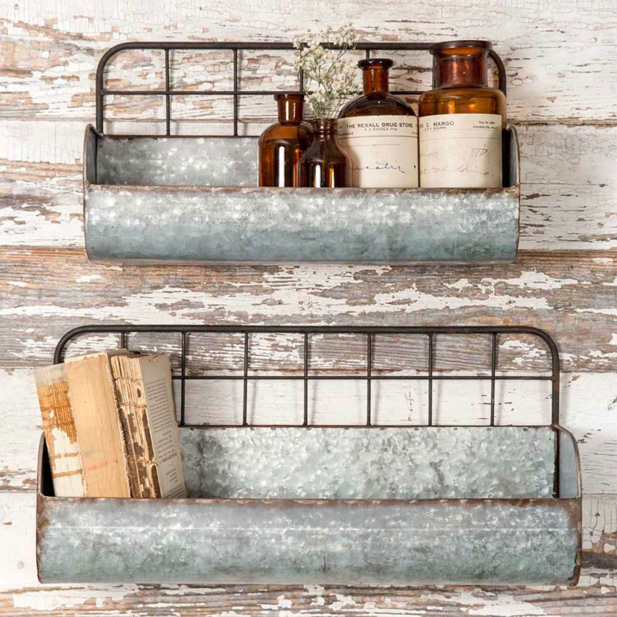 Set Of 2 Wire Back Wall Bins Galvanized Metal Storage Bins Etsy