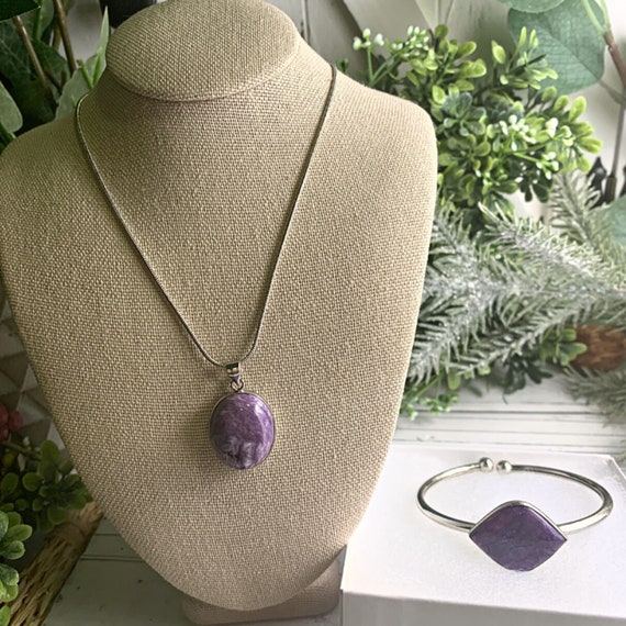 Charoite Necklace And Bangle Bracelet Set | Rare C