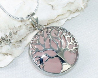Rose Quartz Tree Of Life Pendant, Handmade Crystal Necklace, Rose Quartz Crystal, Crystal Gift For Love, Chakra Healing Pendant