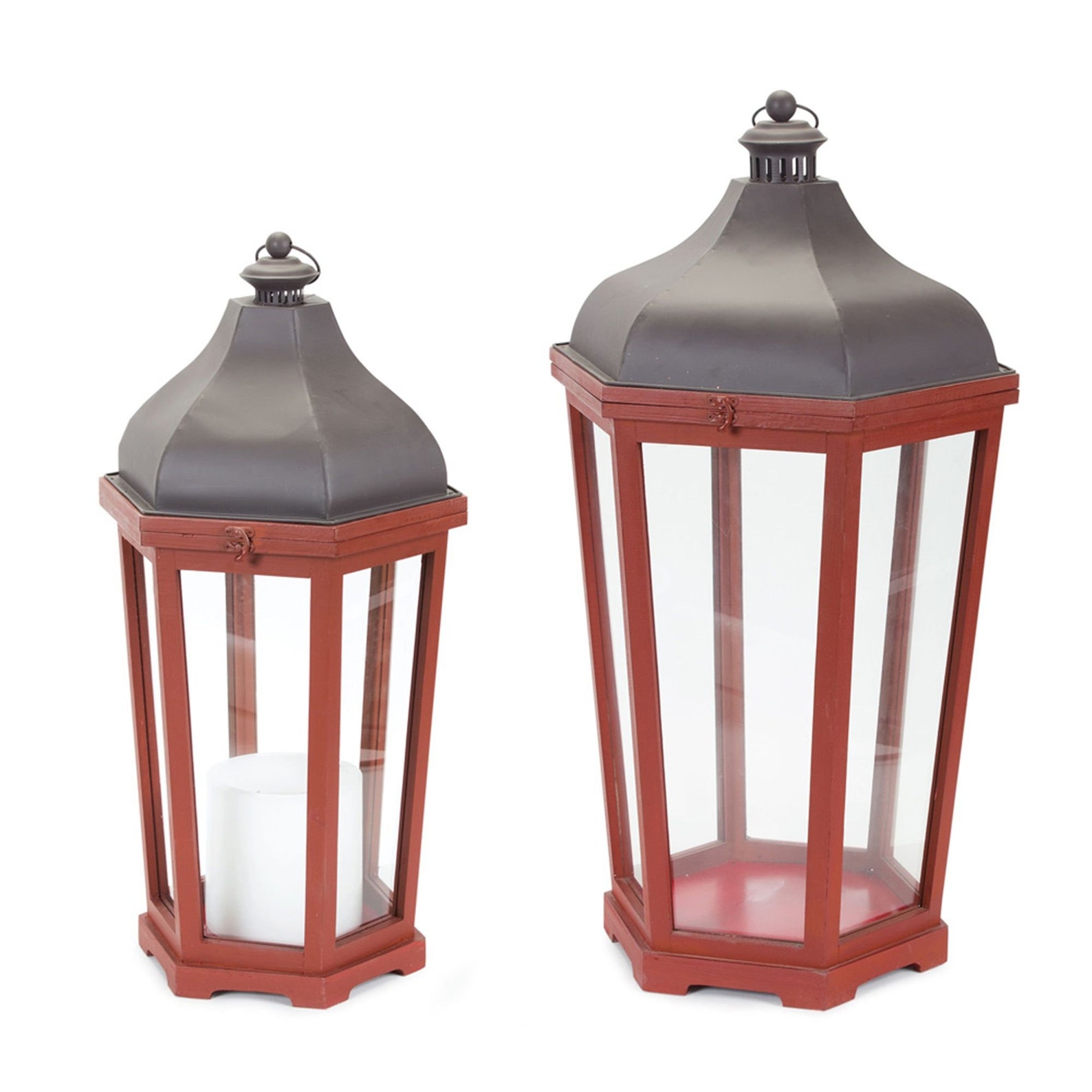 Set Of 2 Large Wood Red Candle Lanterns Indoor/Outdoor Etsy