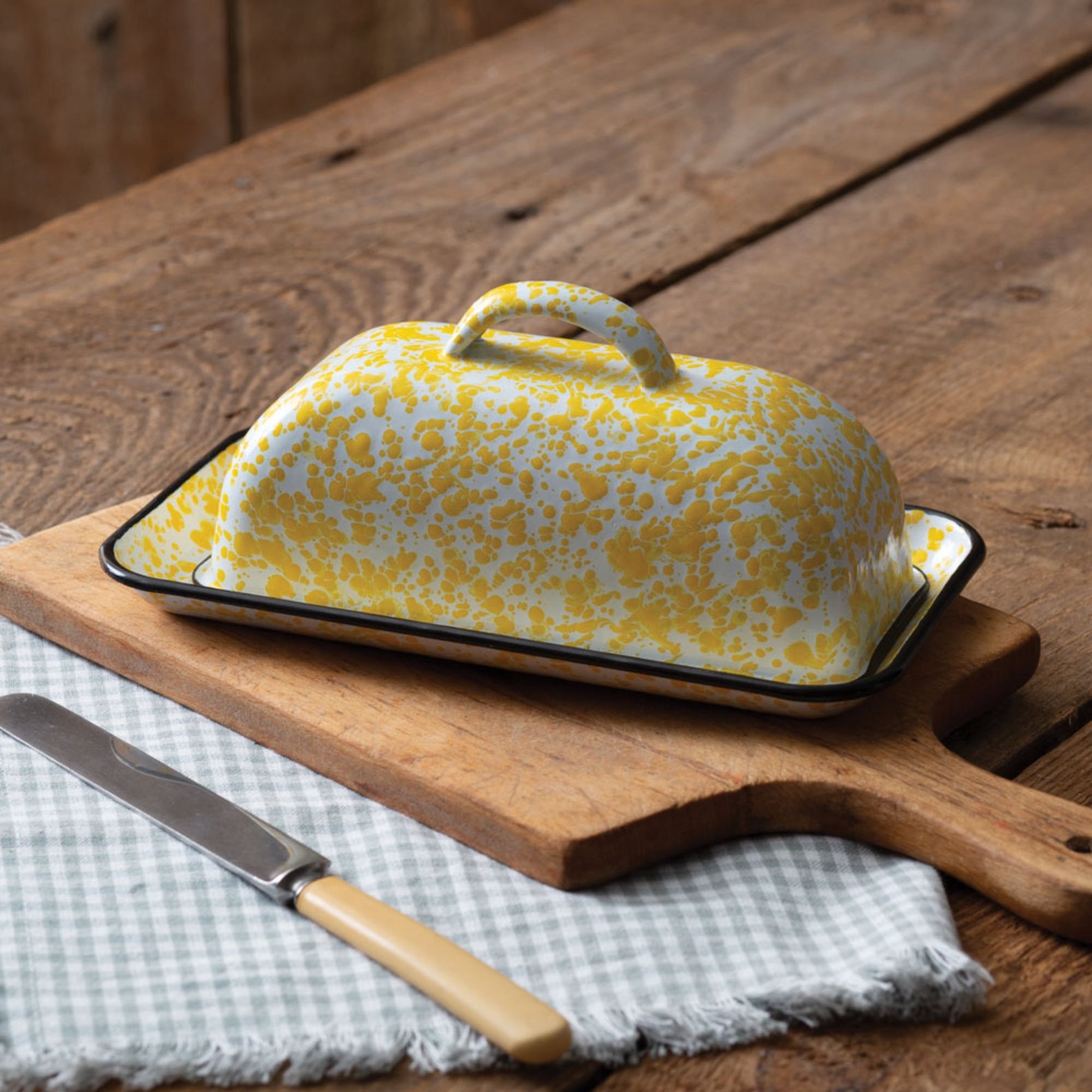 Yellow Speckled Enamelware Butter Dish Enamelware Cookware Etsy