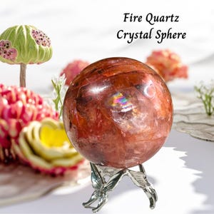 Rainbow Fire Quartz Crystal Sphere | Fire Quartz | Hematoid Fire Quartz | Tourmaline & Pyrite Inclusion | Crystal Ball | Fire Ice Quartz