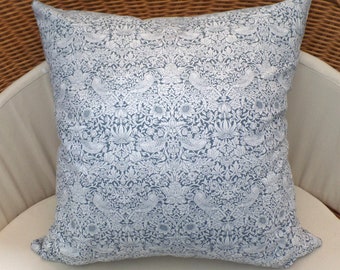 Decorative Throw Pillow Cover, Strawberry Thief Ink William Morris Fabric, Zipper Closure, 50x50, 40x40, 40x30