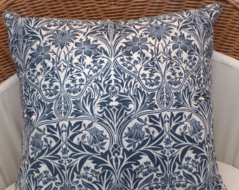 Decorative Throw Pillow Cover, Bluebell Indigo William Morris Fabric, Zipper Closure, 50x50, 40x40, 40x30