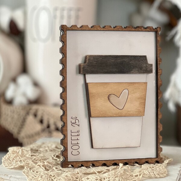 Coffee Bar Stamp 3D Farmhouse Wood Tiered Tray sign, Coffee Lovers Gift, Rustic Coffee Decoration, Gift for Mother's Day