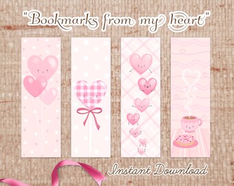 4 - Bookmarks from my heart | LOVE | balloons - lollipop - hearts - coffee - donut | cards