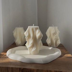 Wave Soy Pillar Candle, Aesthetic Modern Home Decorative Non-Toxic Handmade Unscented Pillar, Gift, For her, Anniversary
