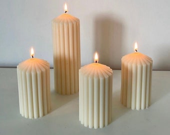 Ribbed Peak Soy Pillar Candle, Aesthetic Modern Home Decorative Non-Toxic Handmade Unscented Pillar, Gift, For her, Anniversary