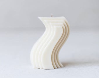 Geometric S-Wave Soy Pillar Candle, Aesthetic Modern Home Decorative Non-Toxic Handmade Unscented Pillar, Gift, For her, Anniversary