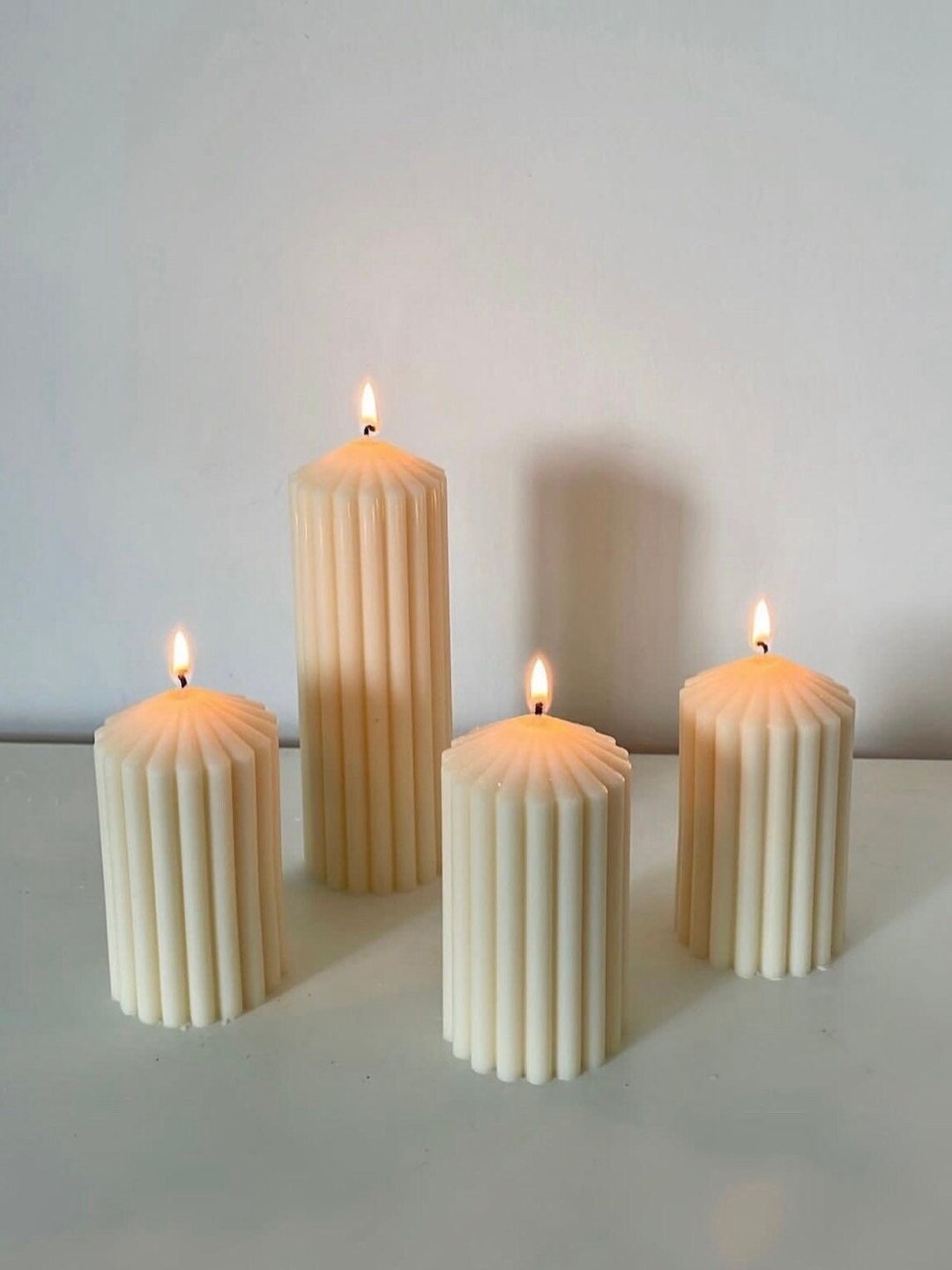 Ribbed Peak Soy Pillar Candle, Aesthetic Modern Home Decorative Non