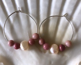 Crystal Earring Hoops with Pearls, Stainless Steel, Brass, Lightweight