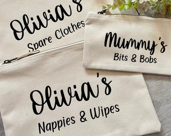 Personalised Nappy Bag Pouches/Changing Bag Pouches/Babies Spare Clothes/Baby Nappies & Wipes/Mummy's Bits and Bobs/Clean Bum Kit