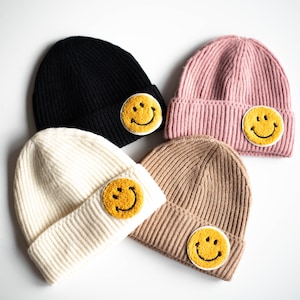 Smiley Strickmütze Beanie - 100% Baumwolle