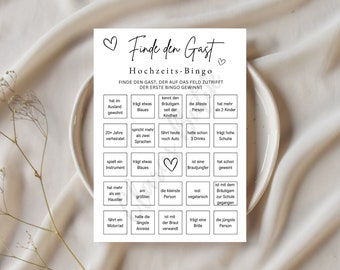 Trouvez le bingo du mariage des invités - modèle numérique pour l'édition