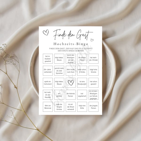 Find the guest wedding bingo - digital template for editing