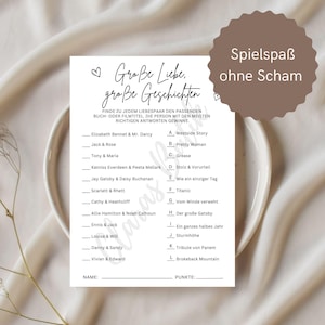 Hochzeitsspiel Große Liebe Große Geschichten - Film- und Buchratespiel zur Hochzeit