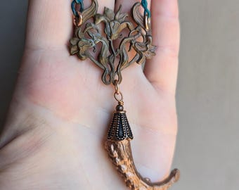 Electroformed Octopus Tentacle and Vintage Brass Stamping Necklace